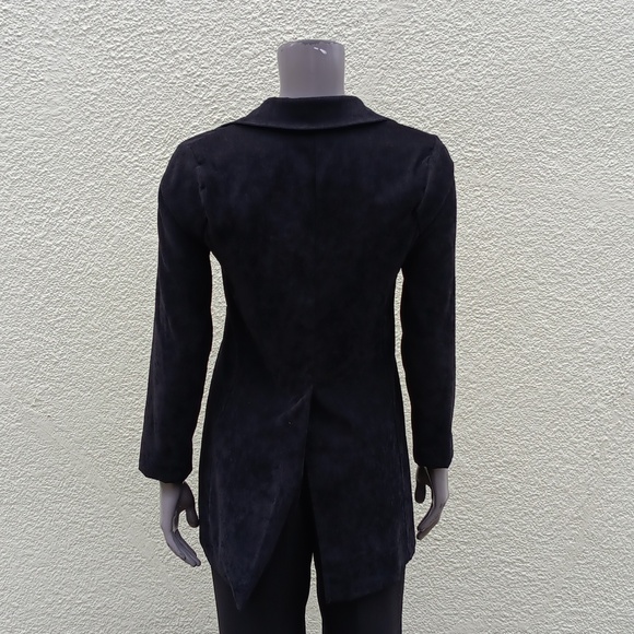 ALLEN SAMO LADIES VINTAGE BLACK FAUX SUEDE (3) BUTTON JACKET *UNLINED (USA) - Picture 6 of 17